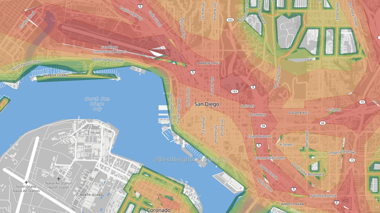 Columbia San Diego, San Diego, CA Map of Noise Levels in Columbia San Diego