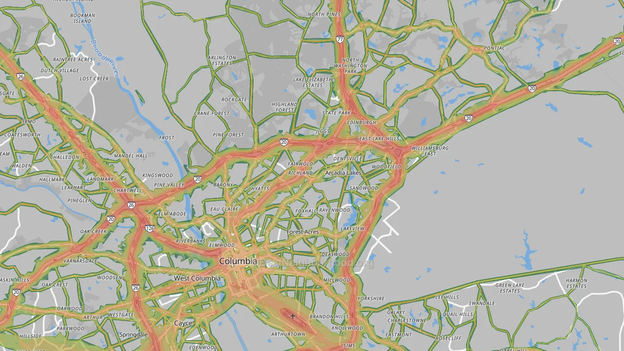Columbia, SC Map of Noise Levels in Columbia