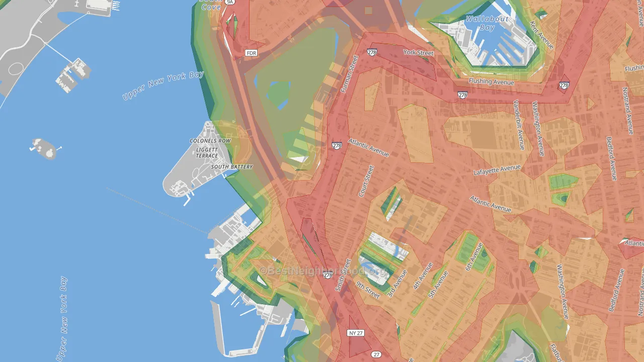 Columbia Street Waterfront District, Brooklyn, NY Map of Noise Levels in Columbia Street Waterfront District