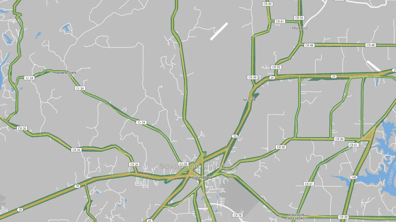 Columbiana, AL Map of Noise Levels in Columbiana