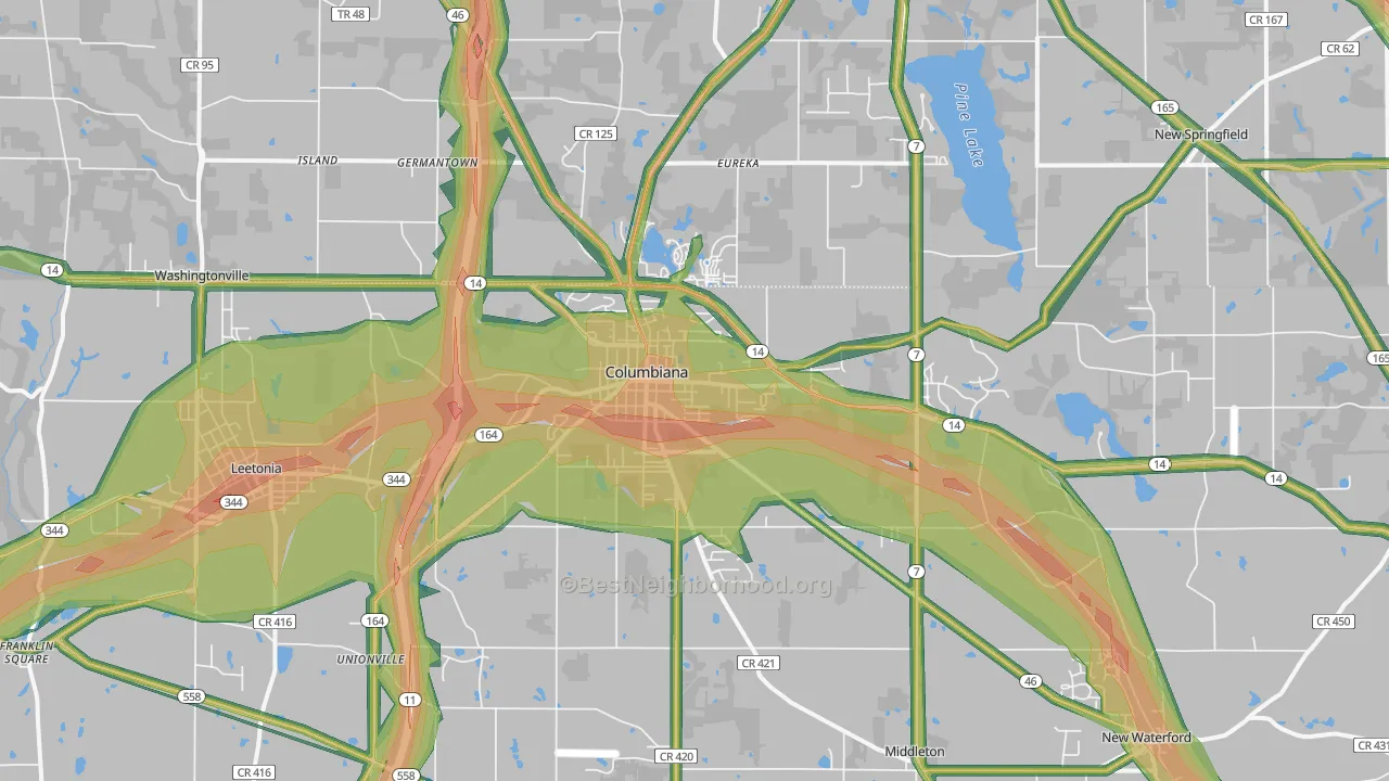 Columbiana, OH Map of Noise Levels in Columbiana