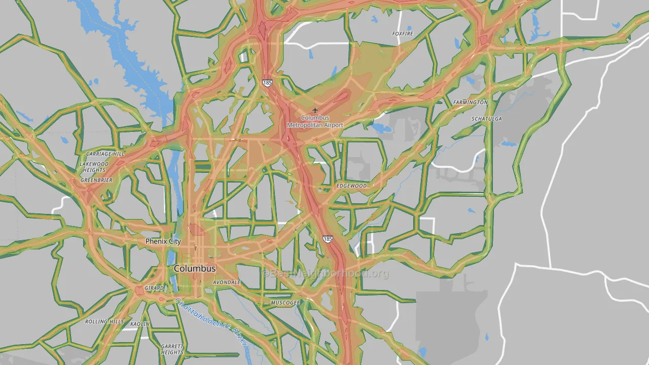 Columbus, GA Map of Noise Levels in Columbus