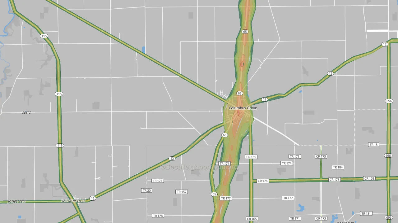 Columbus Grove, OH Map of Noise Levels in Columbus Grove