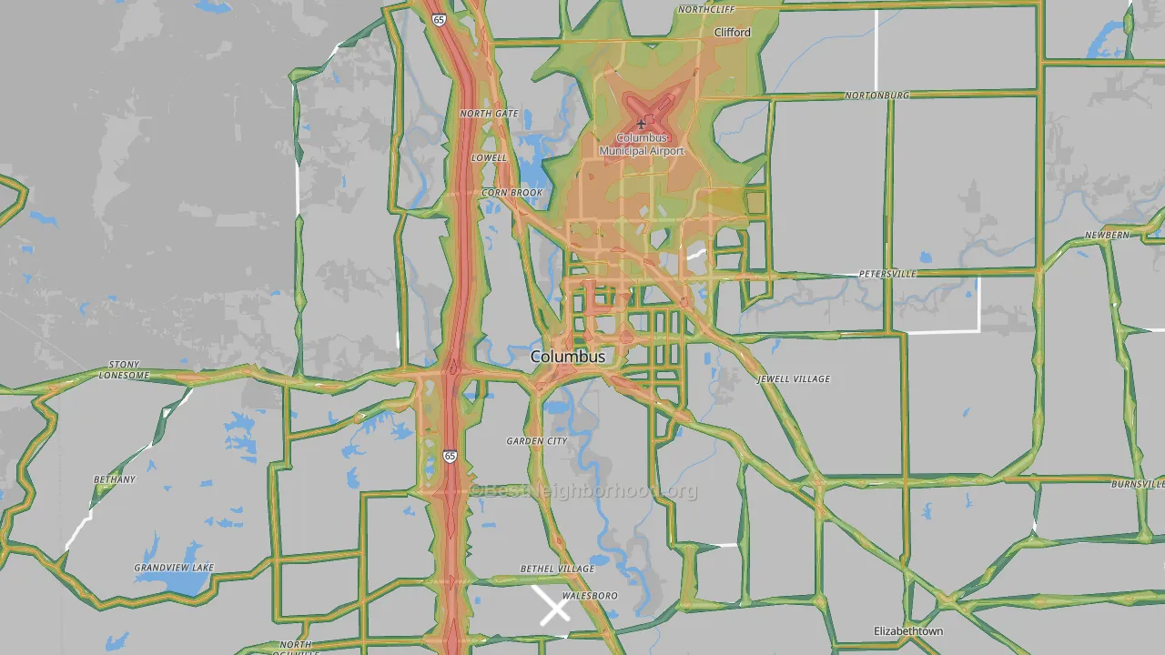 Columbus, IN Map of Noise Levels in Columbus