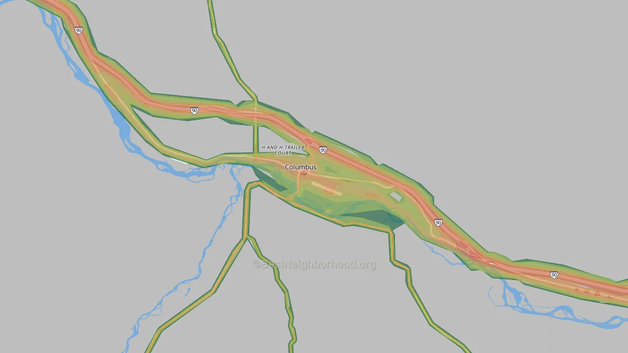 Columbus, MT Map of Noise Levels in Columbus