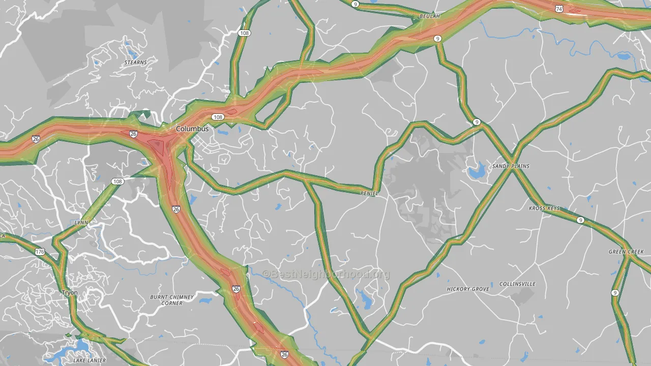 Columbus, NC Map of Noise Levels in Columbus