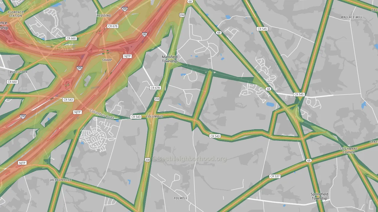 Columbus, NJ Map of Noise Levels in Columbus