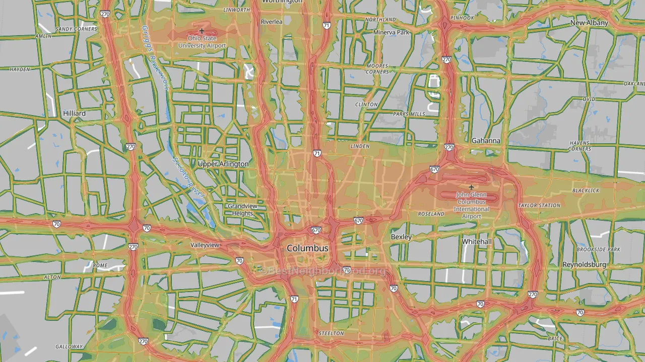 Columbus, OH Map of Noise Levels in Columbus