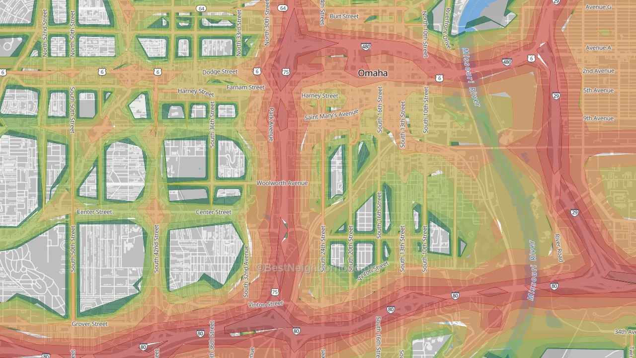 Columbus Park, Omaha, NE Map of Noise Levels in Columbus Park