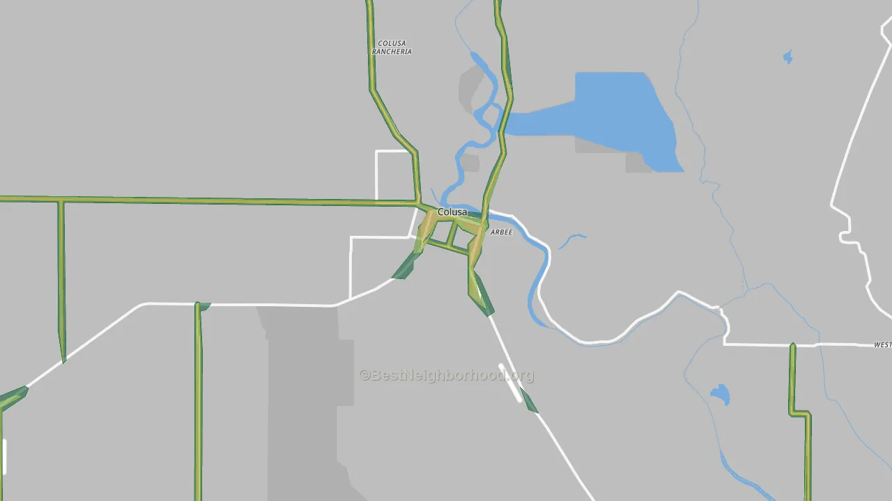Colusa, CA Map of Noise Levels in Colusa