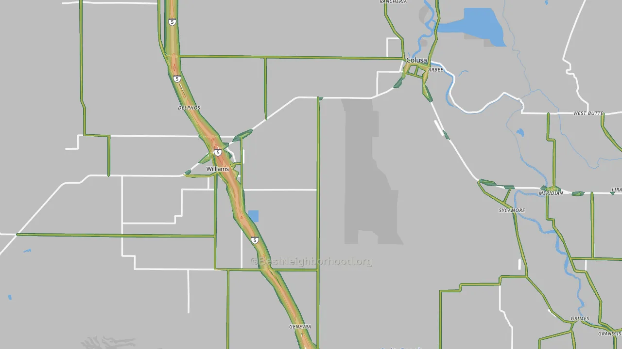 Colusa County, CA Map of Noise Levels in Colusa County