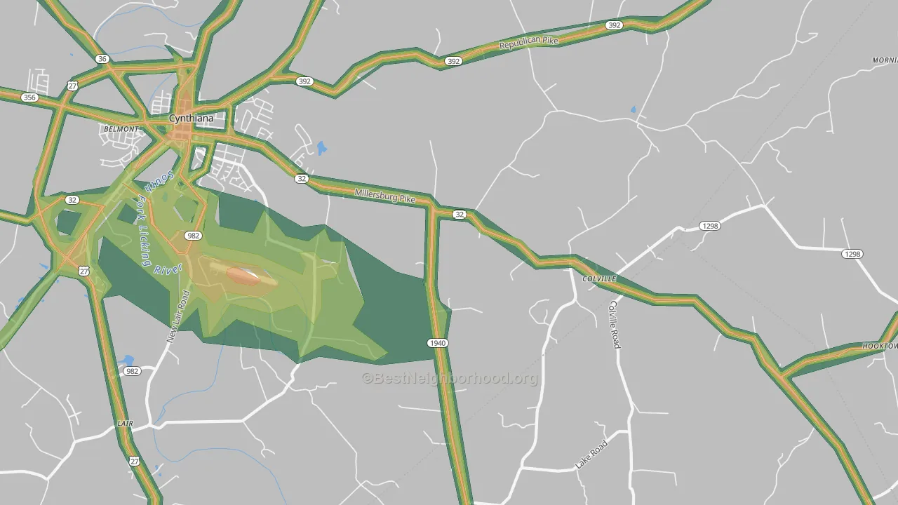 Colville, KY Map of Noise Levels in Colville