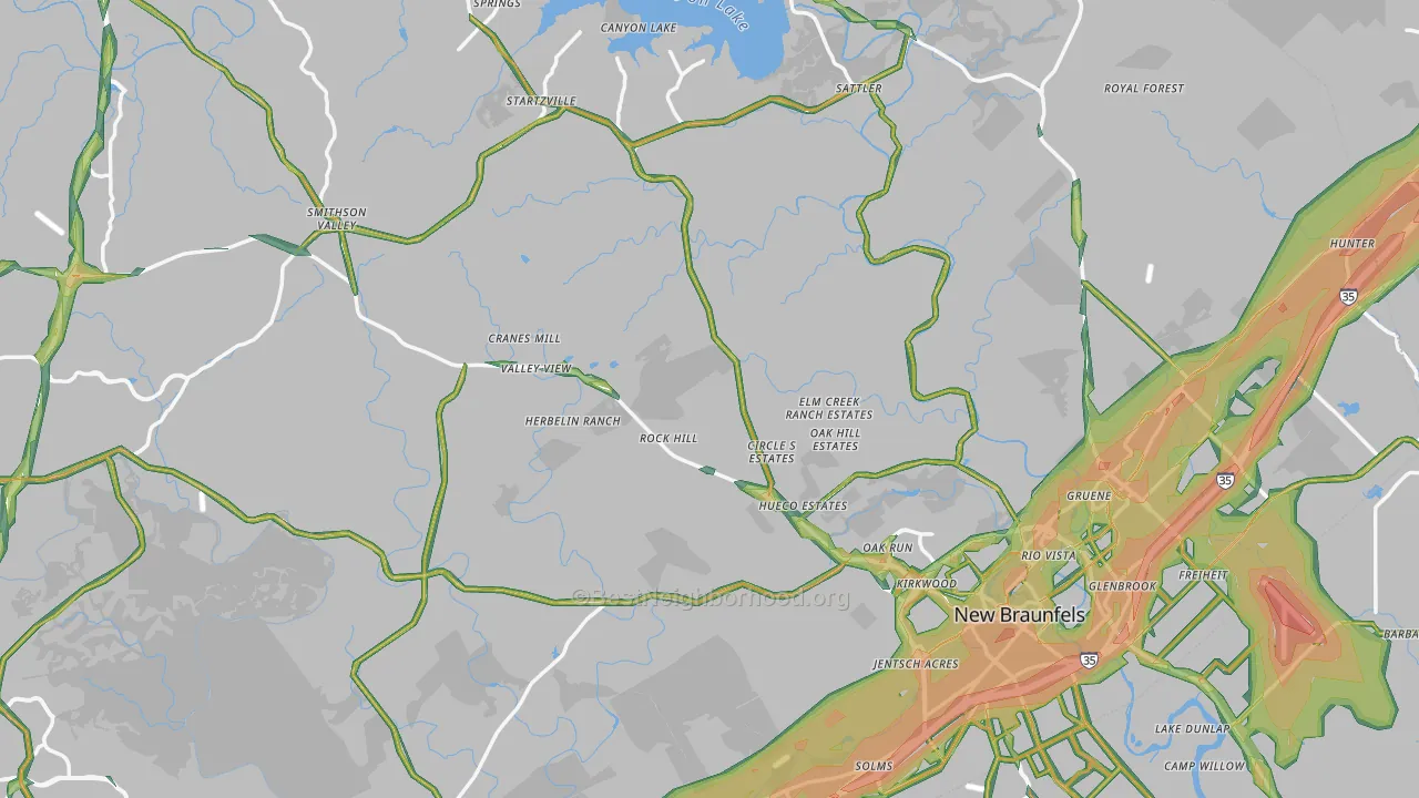 Comal County, TX Map of Noise Levels in Comal County