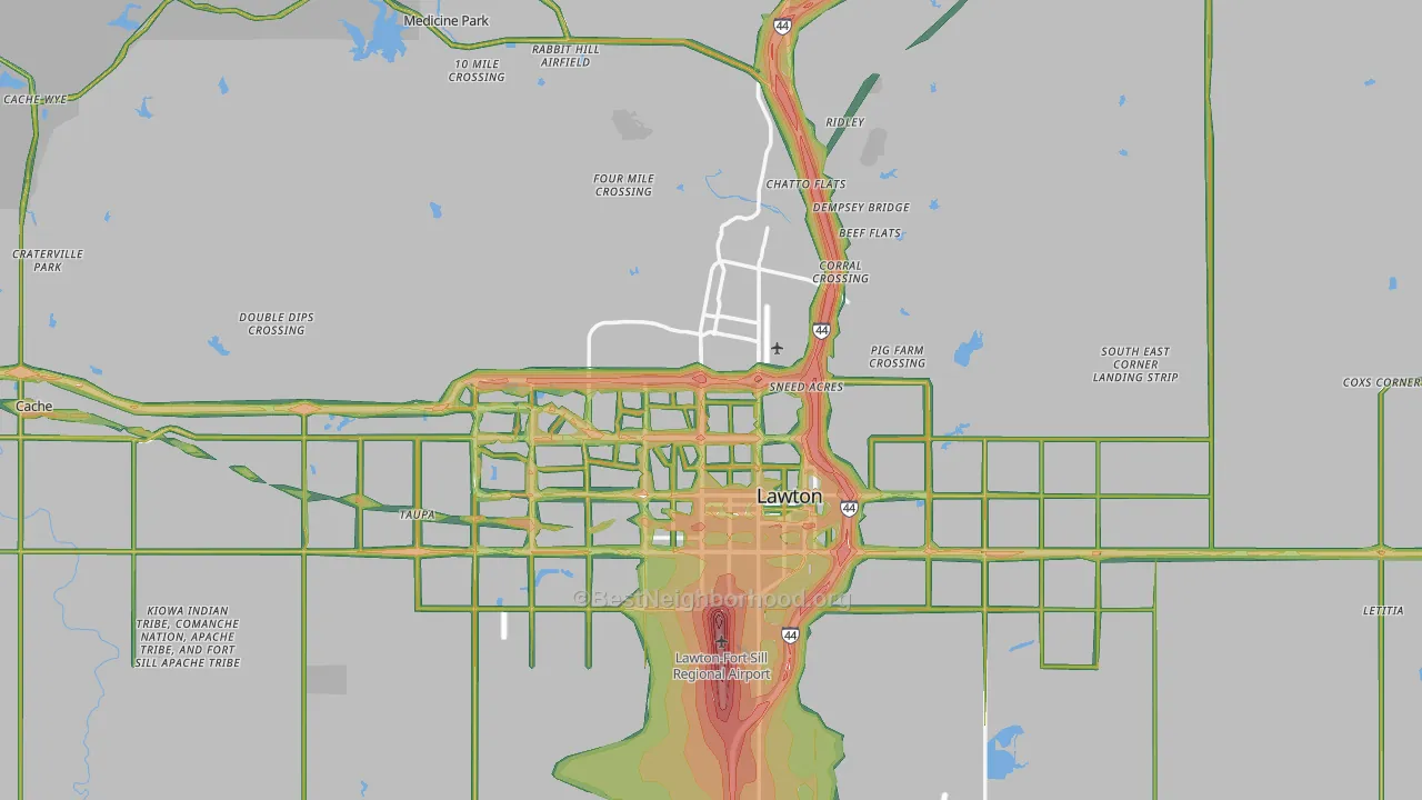 Comanche County, OK Map of Noise Levels in Comanche County