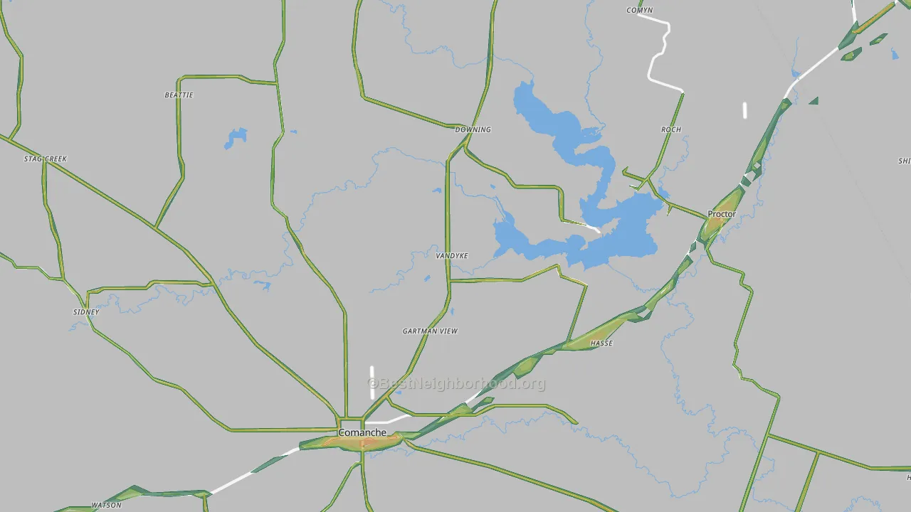 Comanche County, TX Map of Noise Levels in Comanche County