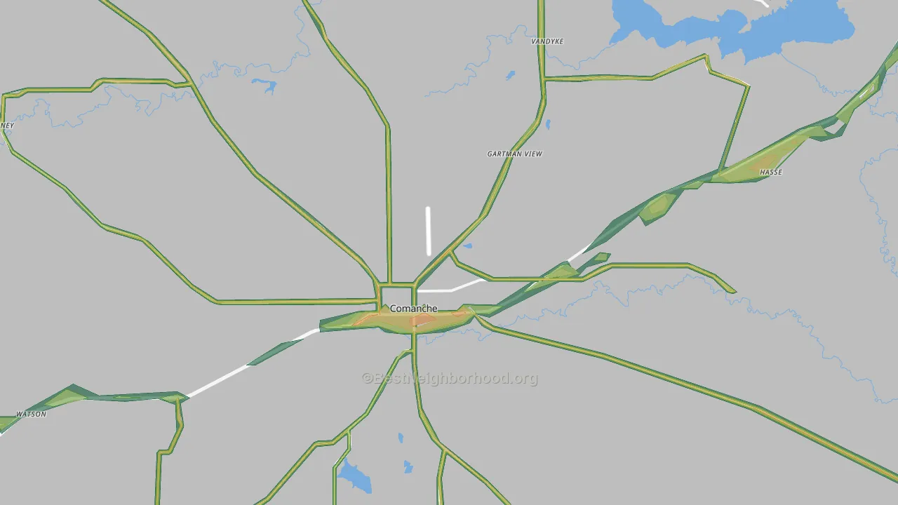Comanche, TX Map of Noise Levels in Comanche