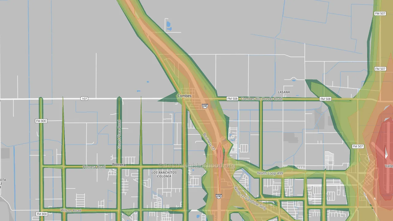 Combes, TX Map of Noise Levels in Combes