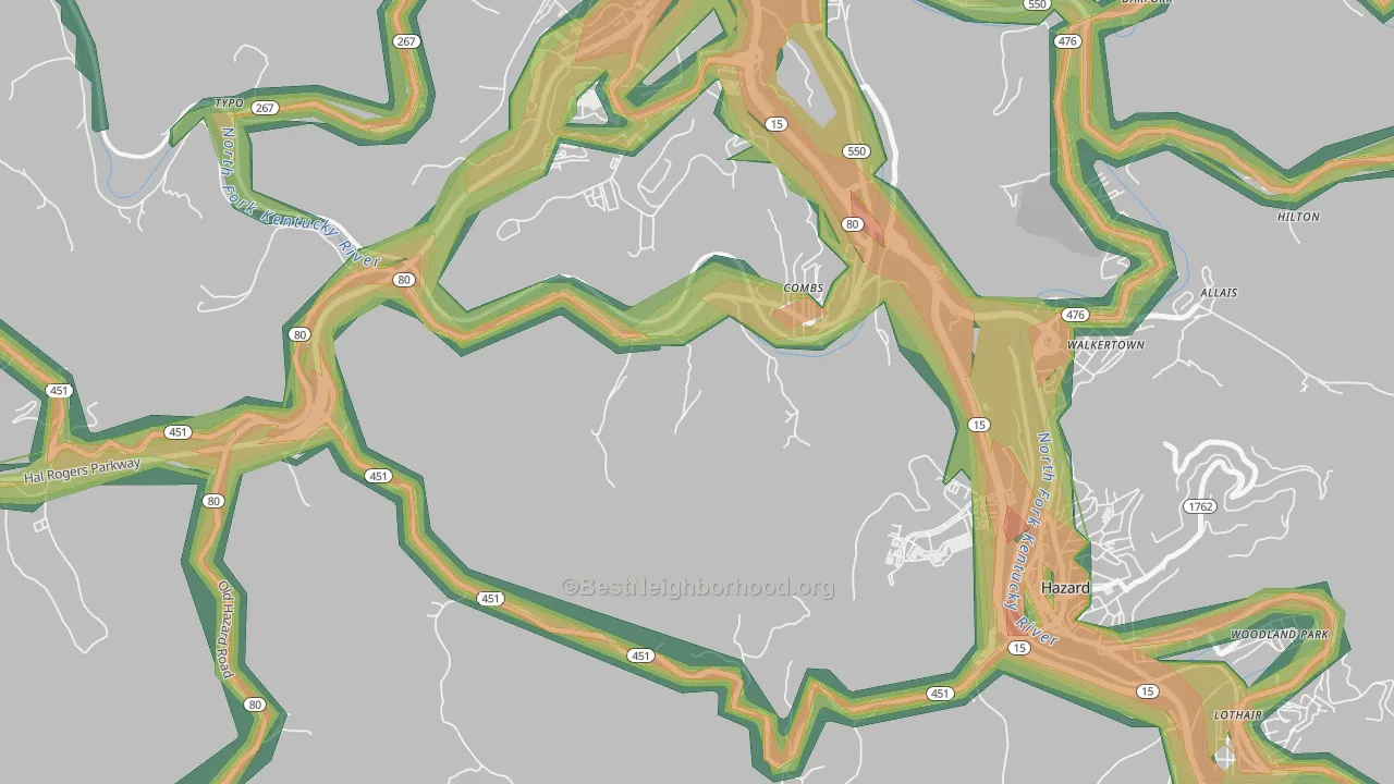 Combs, KY Map of Noise Levels in Combs
