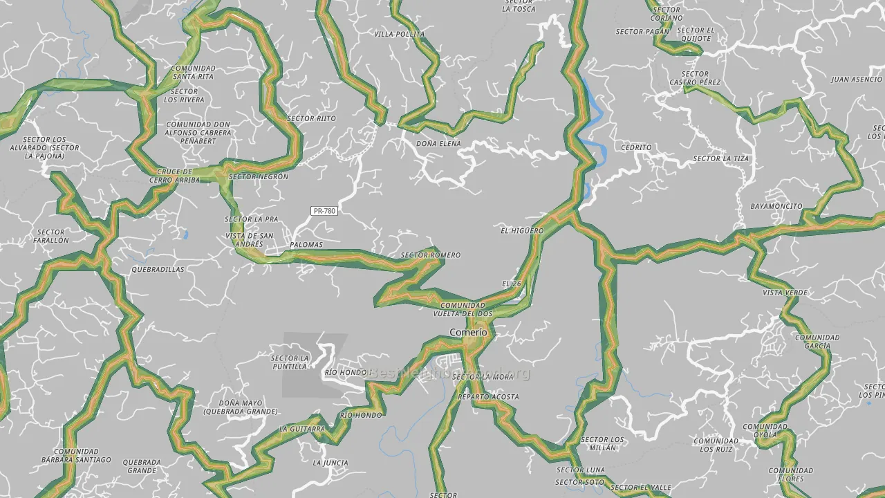 Comerio, PR Map of Noise Levels in Comerio