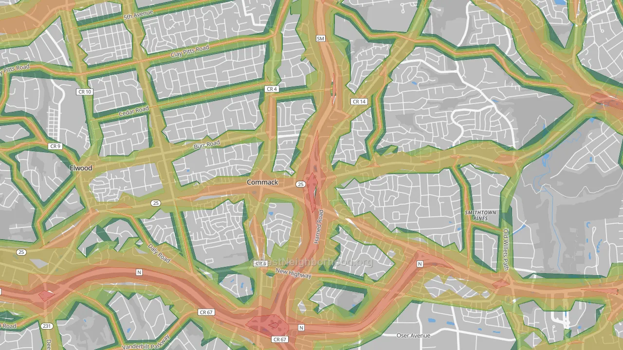 Commack, NY Map of Noise Levels in Commack