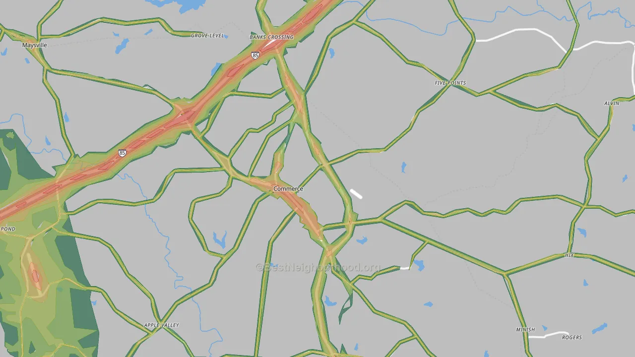 Commerce, GA Map of Noise Levels in Commerce