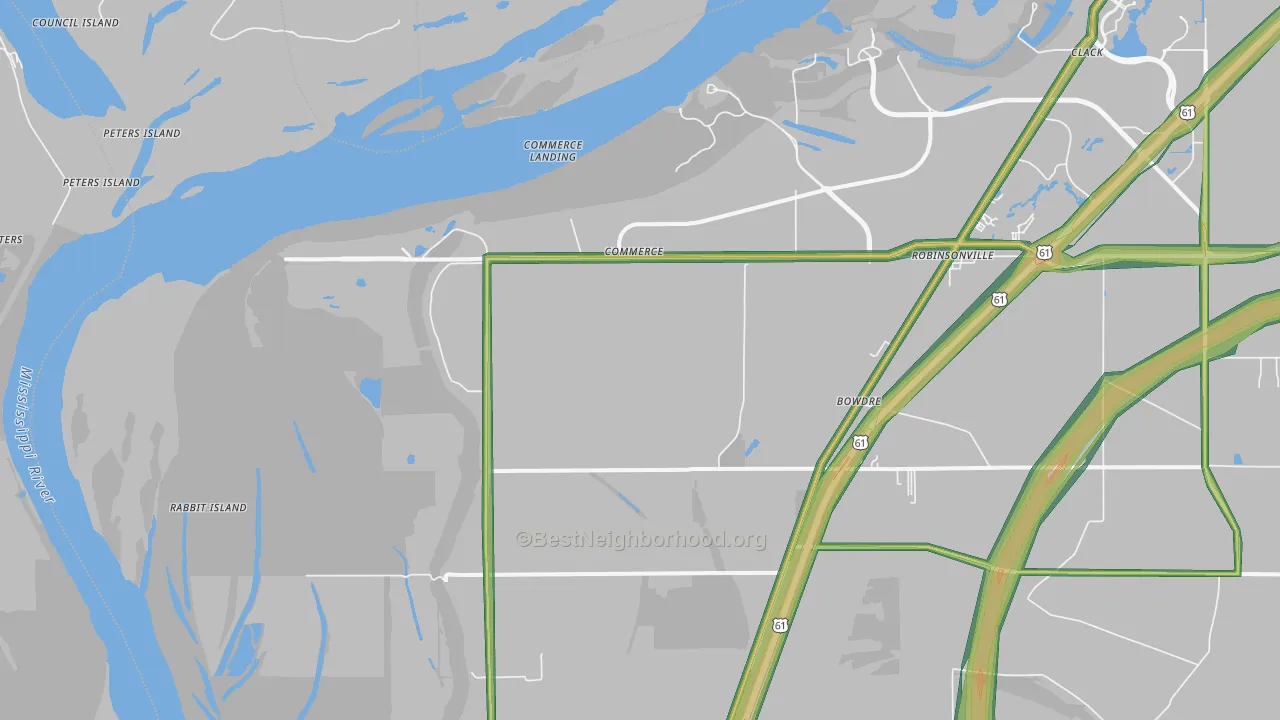 Commerce, MS Map of Noise Levels in Commerce