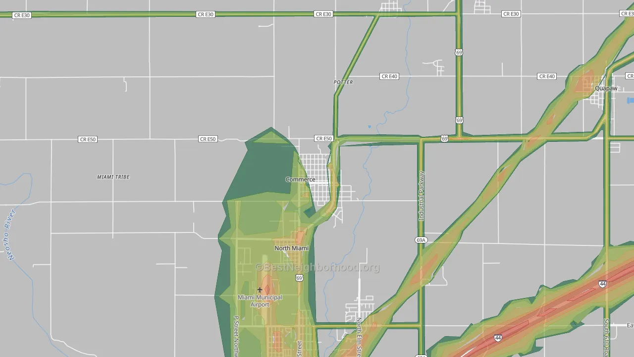 Commerce, OK Map of Noise Levels in Commerce