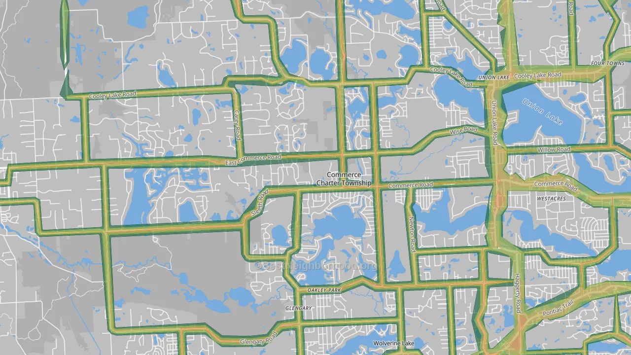 Commerce Township, MI Map of Noise Levels in Commerce Township