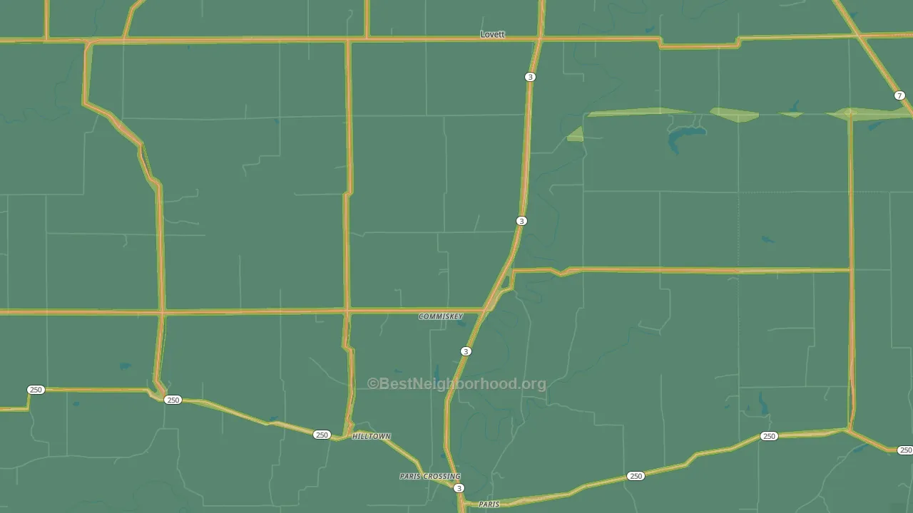 Commiskey, IN Map of Noise Levels in Commiskey