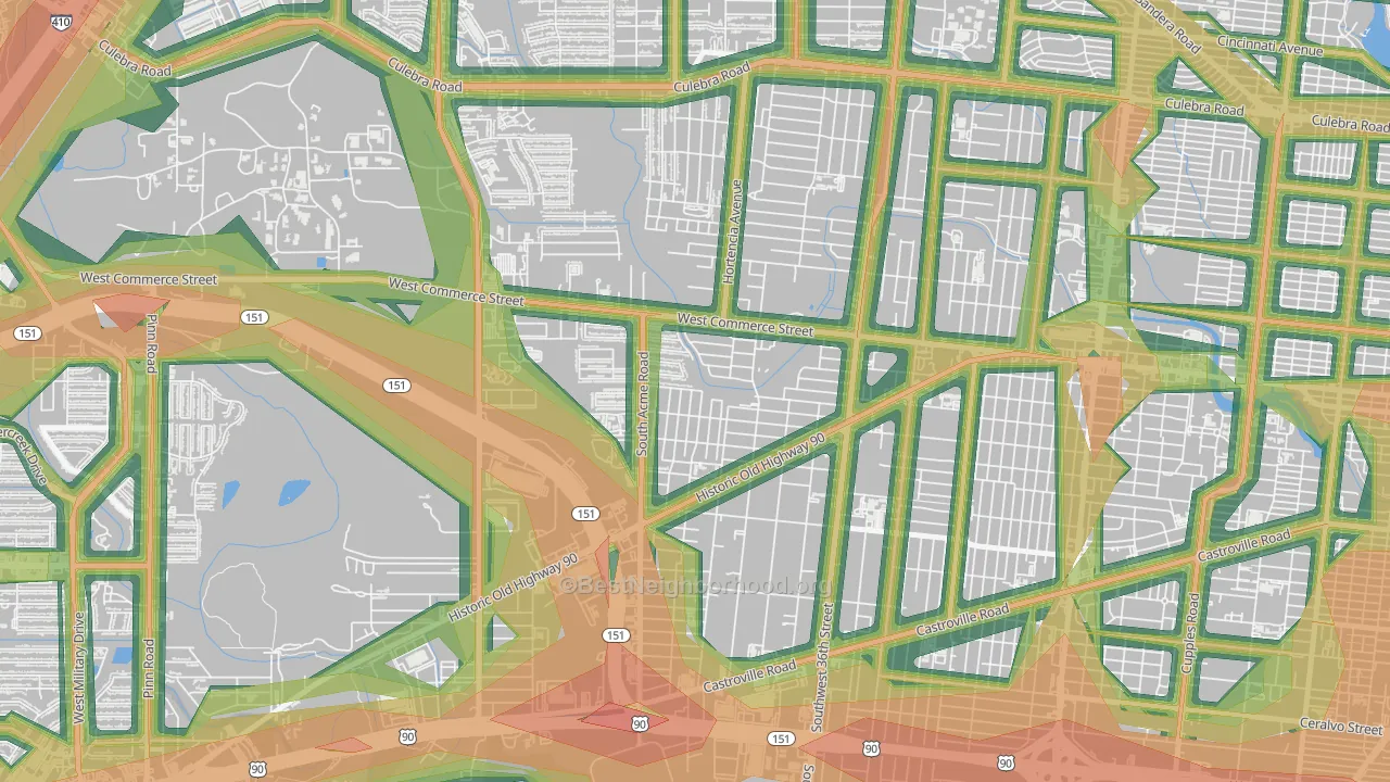 Community Workers Council, San Antonio, TX Map of Noise Levels in Community Workers Council