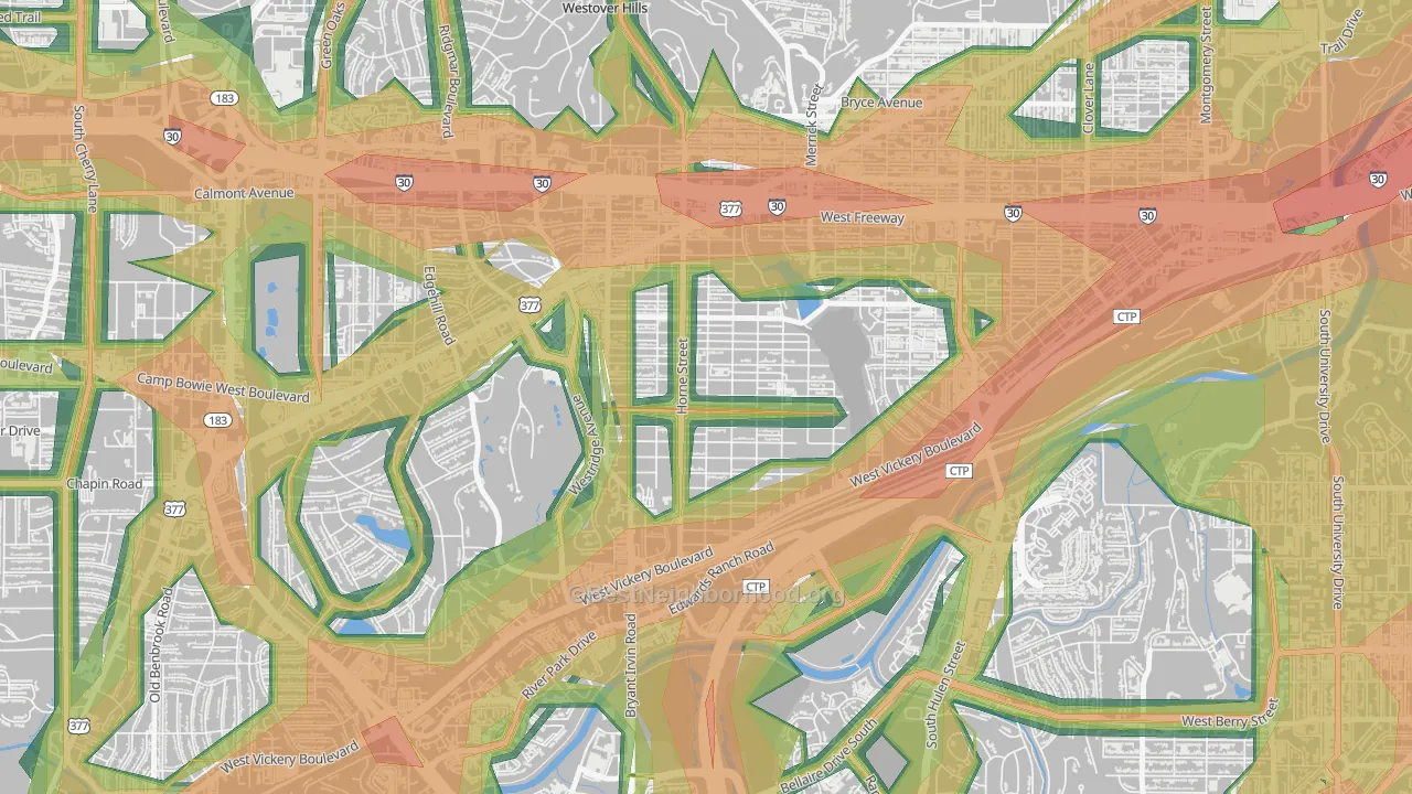 Como, Fort Worth, TX Map of Noise Levels in Como