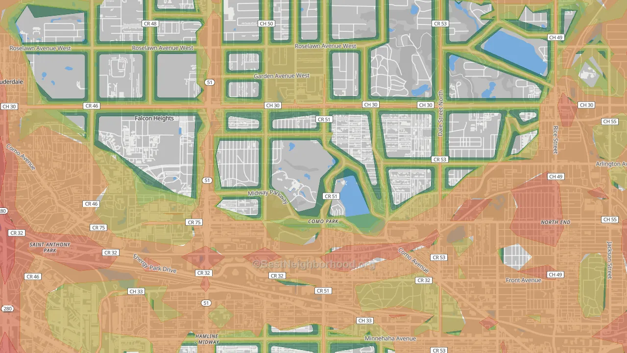 Como, St. Paul, MN Map of Noise Levels in Como