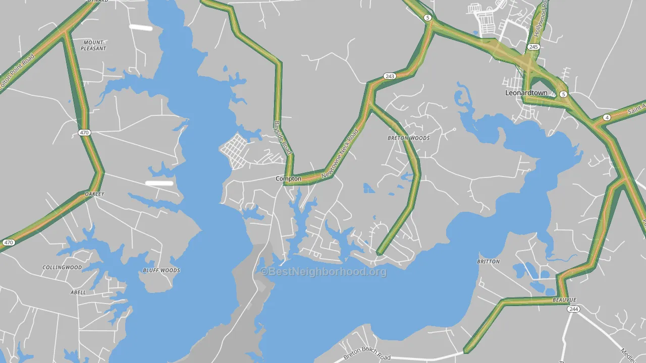 Compton, MD Map of Noise Levels in Compton