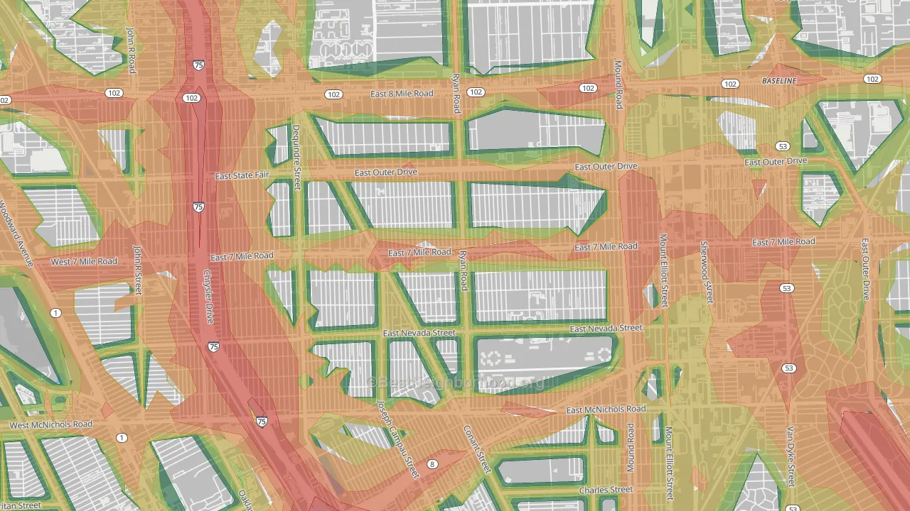 Conant Gardens, Detroit, MI Map of Noise Levels in Conant Gardens