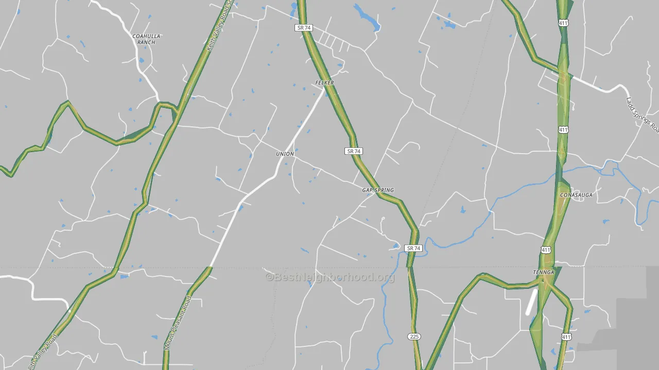 Conasauga, TN Map of Noise Levels in Conasauga