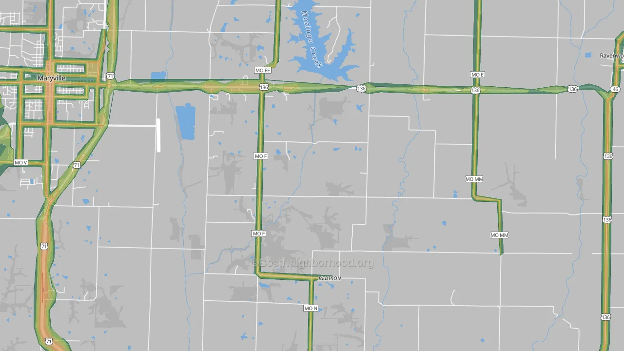 Conception Junction, MO Map of Noise Levels in Conception Junction