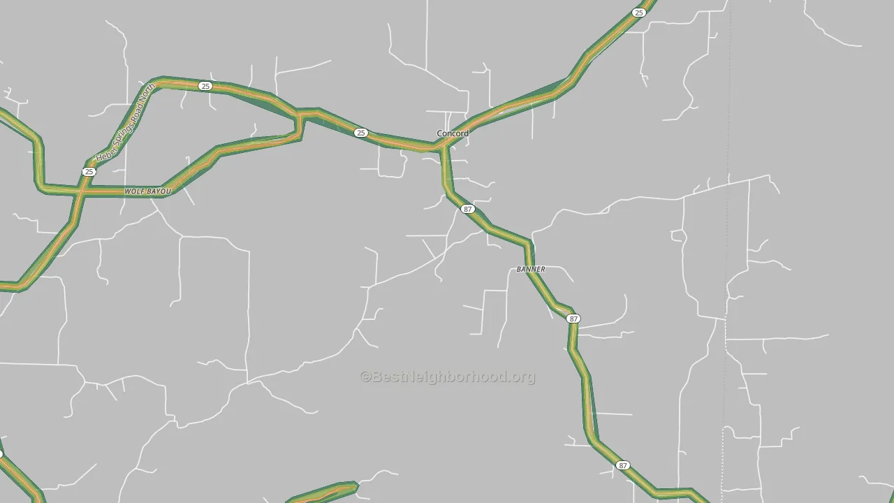 Concord, AR Map of Noise Levels in Concord