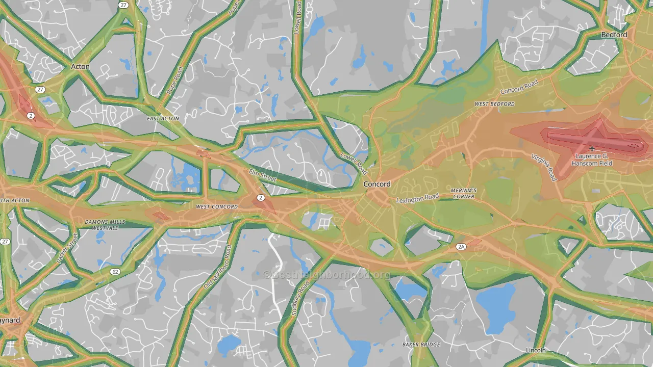 Concord, MA Map of Noise Levels in Concord