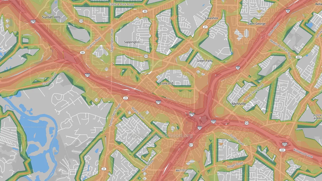 Concord, MO Map of Noise Levels in Concord