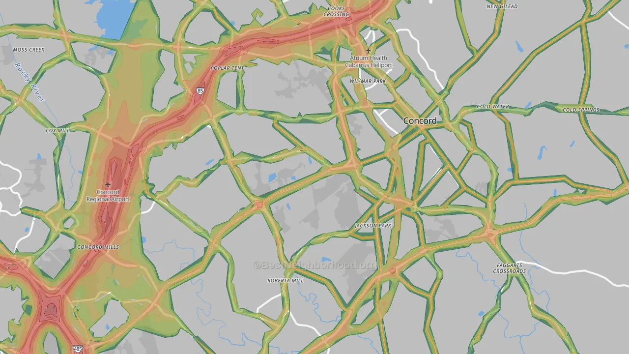 Concord, NC Map of Noise Levels in Concord