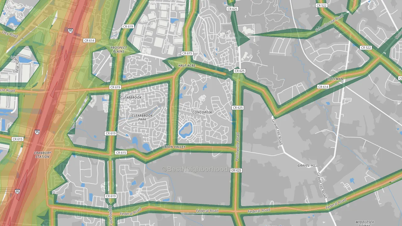 Concordia, NJ Map of Noise Levels in Concordia