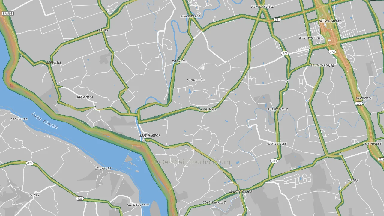Conestoga, PA Map of Noise Levels in Conestoga