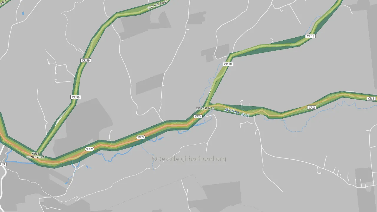 Conesville, NY Map of Noise Levels in Conesville