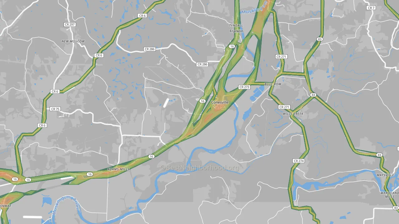 Conesville, OH Map of Noise Levels in Conesville