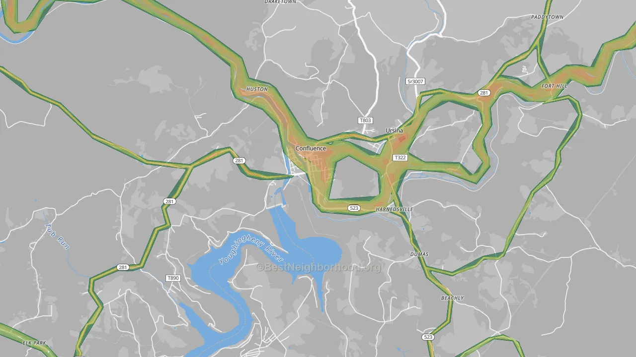 Confluence, PA Map of Noise Levels in Confluence