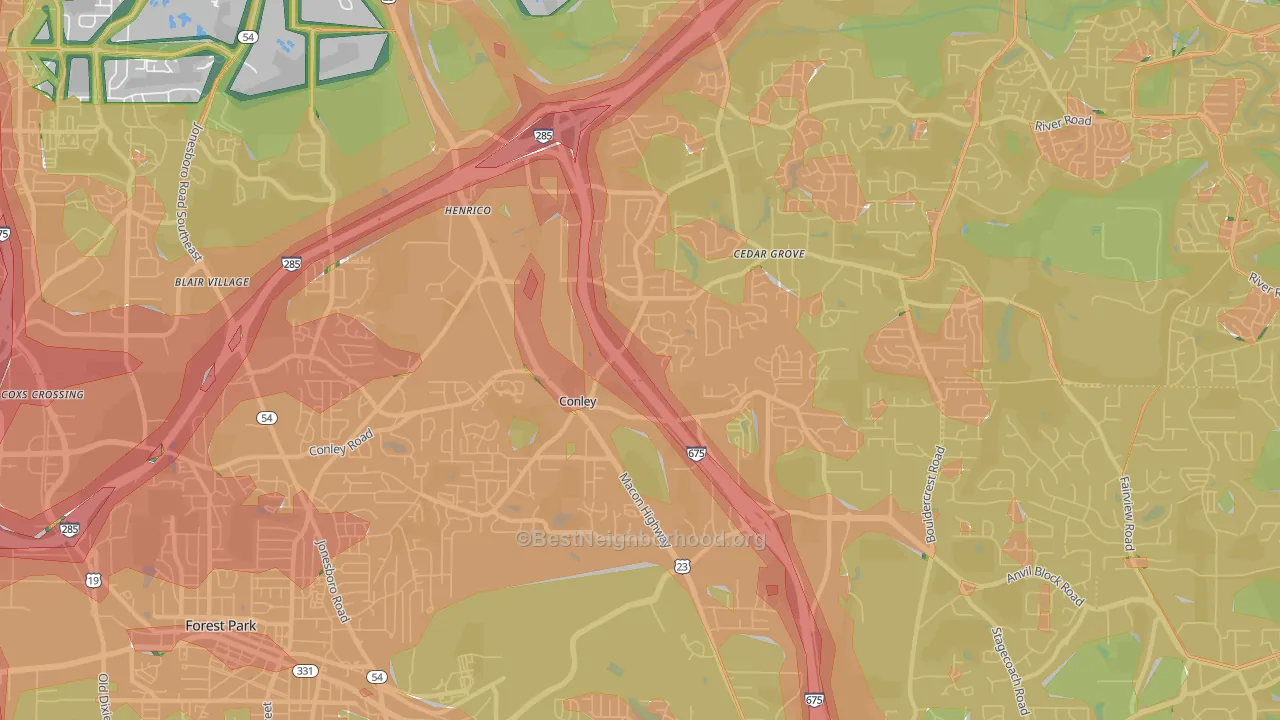 Conley, GA Map of Noise Levels in Conley