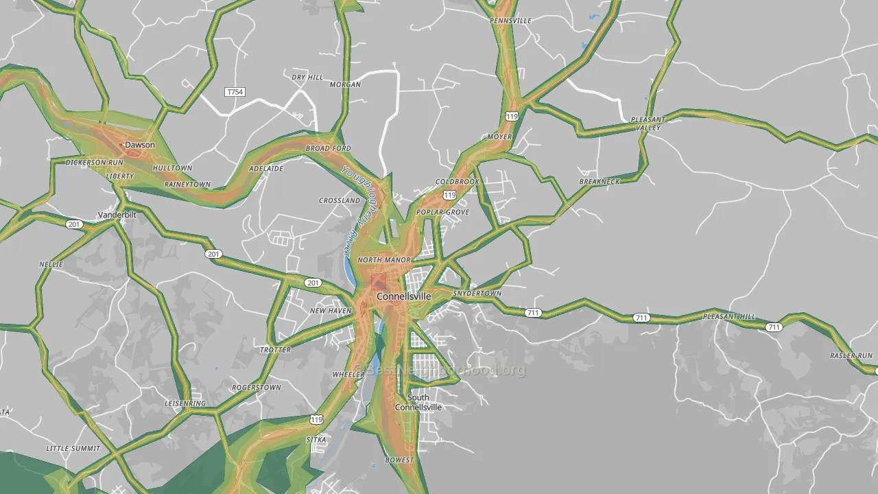 Connellsville, PA Map of Noise Levels in Connellsville