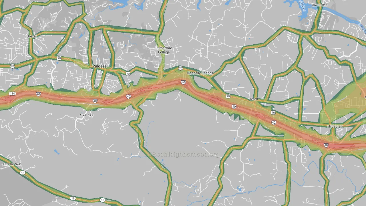 Connelly Springs, NC Map of Noise Levels in Connelly Springs