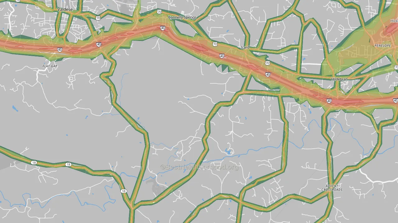 Connellys Springs, NC Map of Noise Levels in Connellys Springs