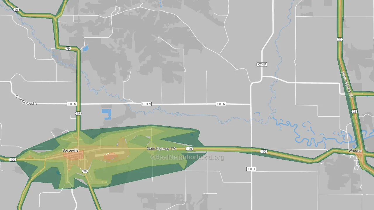 Connorsville, WI Map of Noise Levels in Connorsville